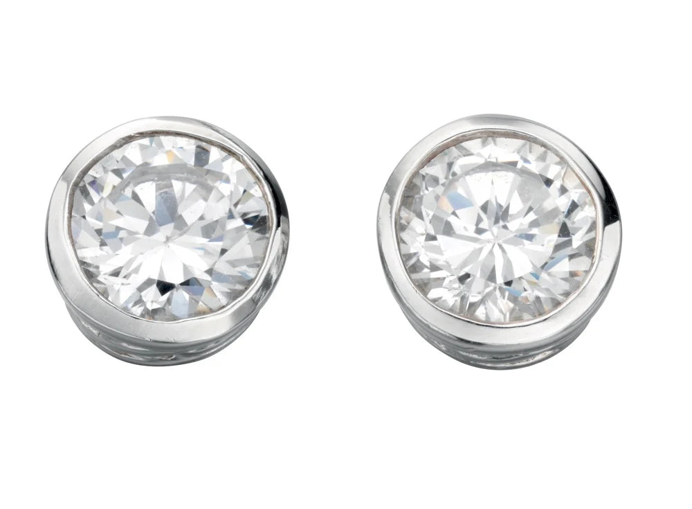 silver 7 mm bezel set cz stud earrings - Carathea & Jools