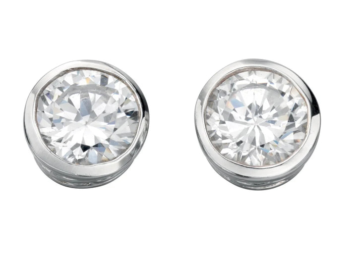 silver 7 mm bezel set cz stud earrings - Carathea & Jools