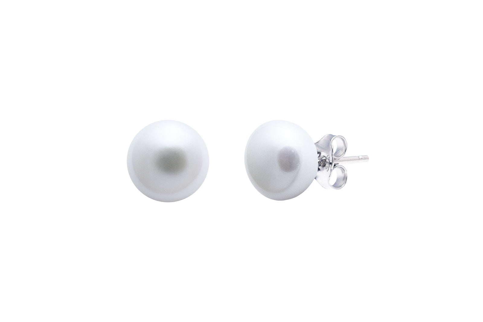 silver 7 mm button pearl earrings in white - Carathea jewellers