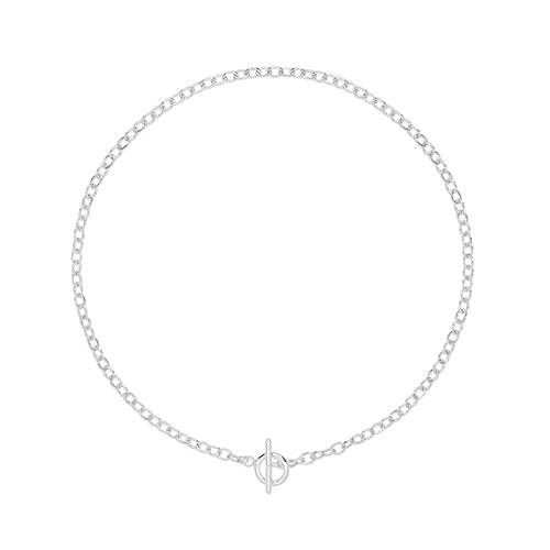silver rolo chain necklace with t-bar circle fastener - Carathea jewellers