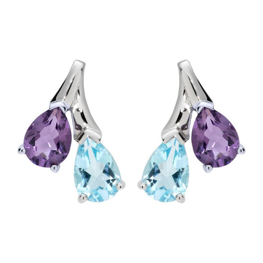 Silver Teardrops Amethyst and Blue Topaz gemstones - Carathea jewellers