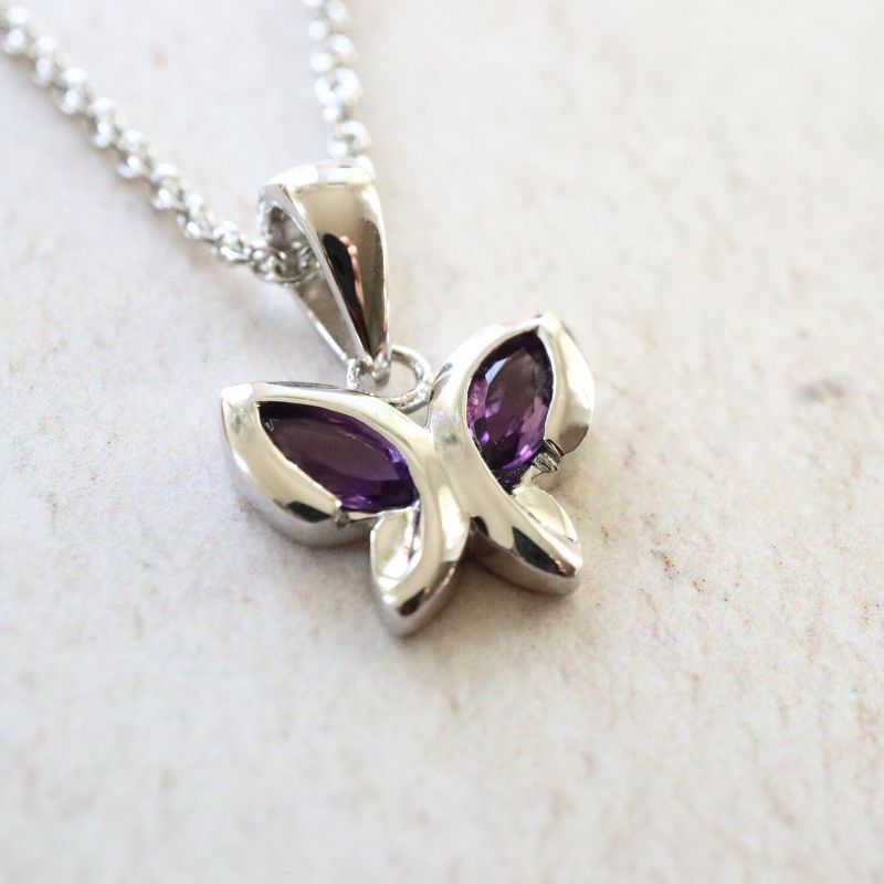 Silver Butterfly Pendant with Amethyst Wings