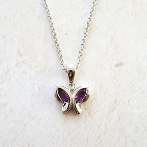 Silver Butterfly Pendant with Amethyst Wings