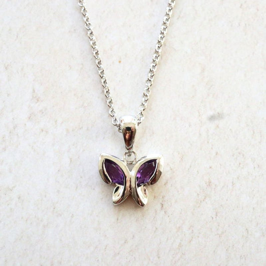 Silver Butterfly Pendant with Amethyst Wings