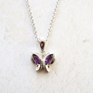 Silver Butterfly Pendant with Amethyst Wings