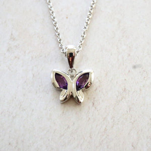 Silver Butterfly Pendant with Amethyst Wings