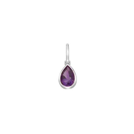 February Amethyst birthstone teardop silver charm pendant - Carathea jewellers