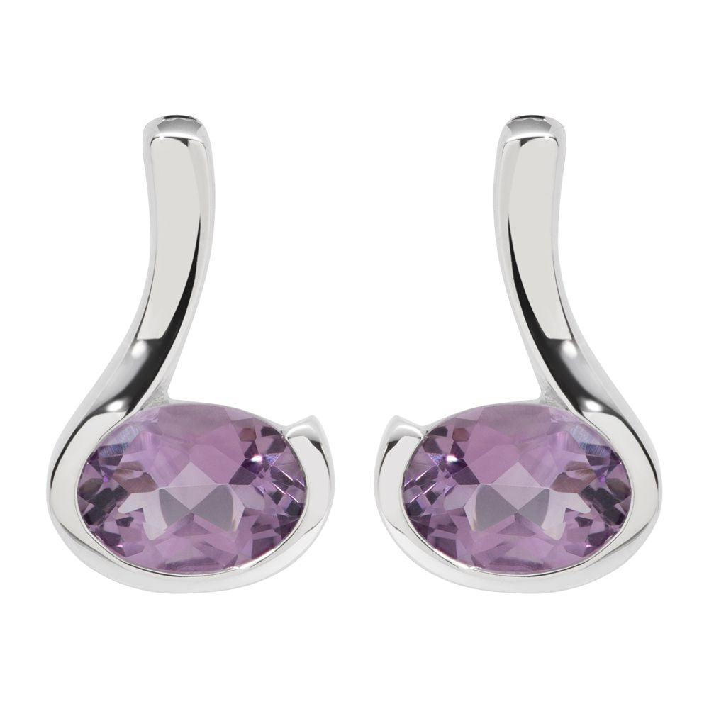 Silver swirl earrings set with faceted amethyst - Carathea