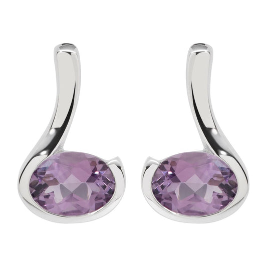 Silver swirl earrings set with faceted amethyst - Carathea