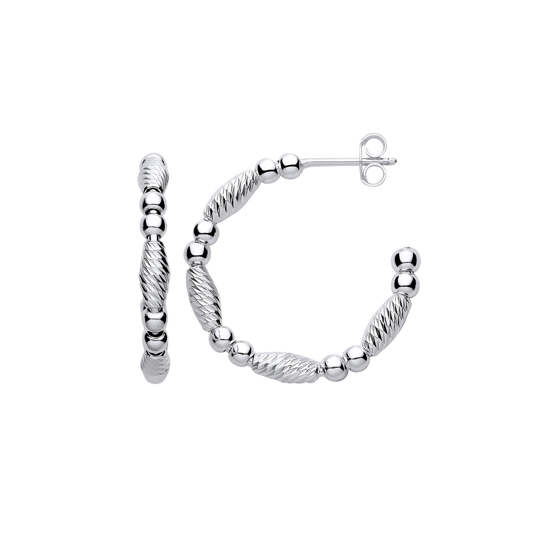 silver ¾ hoop earrings with beads and twist design - Carathea & Jools