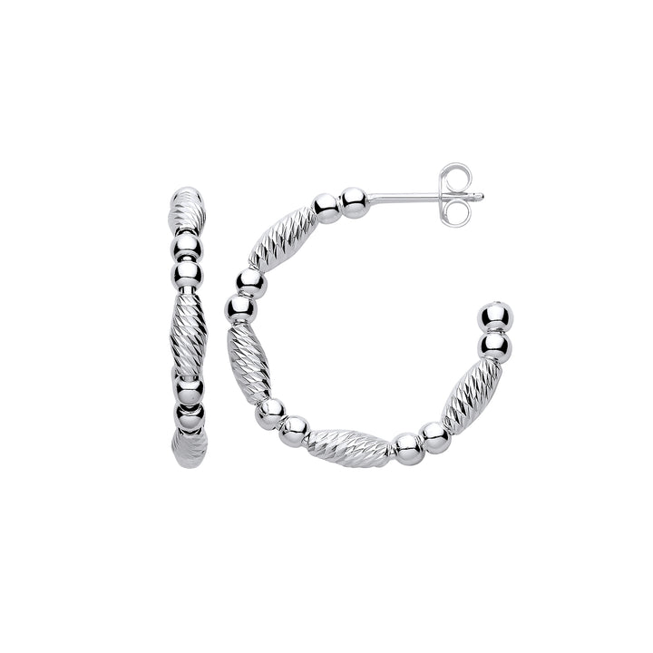 silver ¾ hoop earrings with beads and twist design - Carathea & Jools