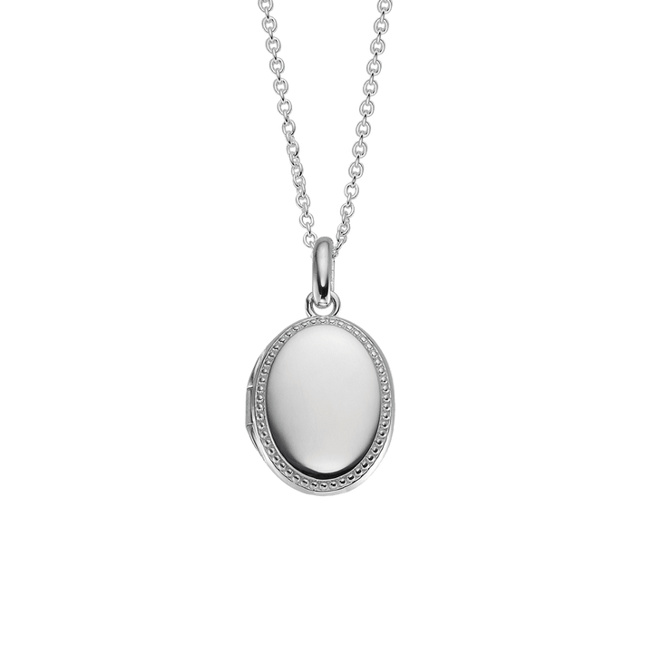 silver oval locket with beading for girls - Carathea jewellers