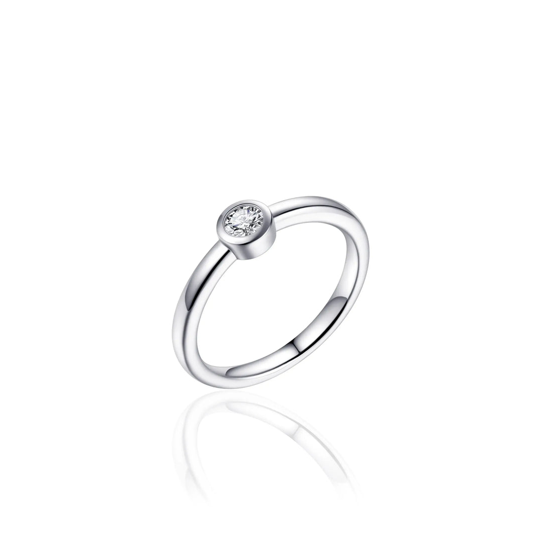 Silver Solitaire CZ Ladies Bezel Set Ring - Rings at Carathea