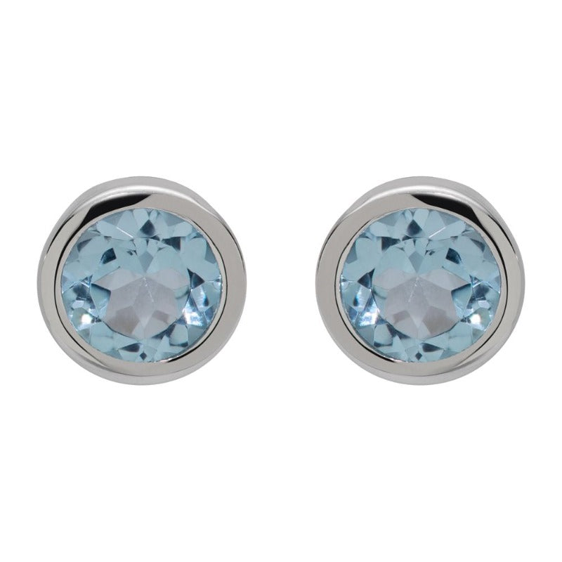 silver bezel set blue topaz stud earrings - Carathea