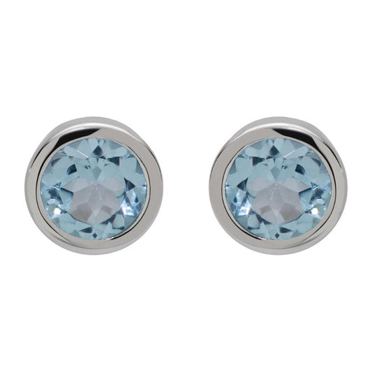 silver bezel set blue topaz stud earrings - Carathea