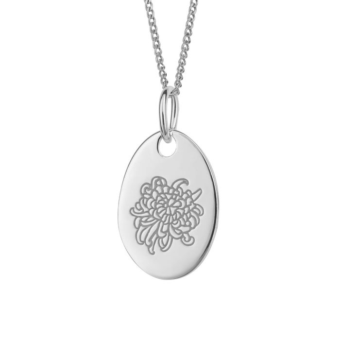 Silver Chrysanthemum November Birth Month Flower Pendant