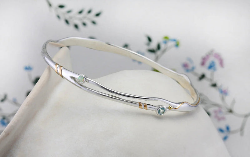 Silver Bangle with Blue Topaz and Opalite Jewellery Carathea