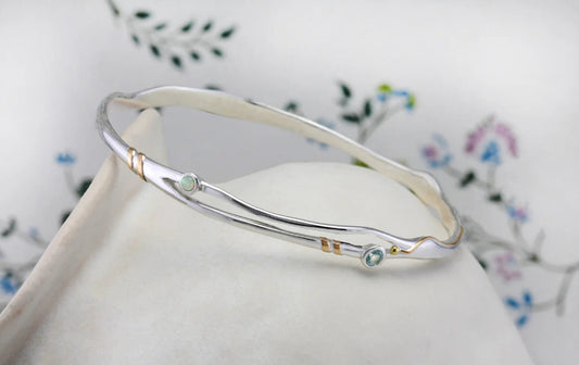 Silver Bangle with Blue Topaz and Opalite Jewellery Carathea