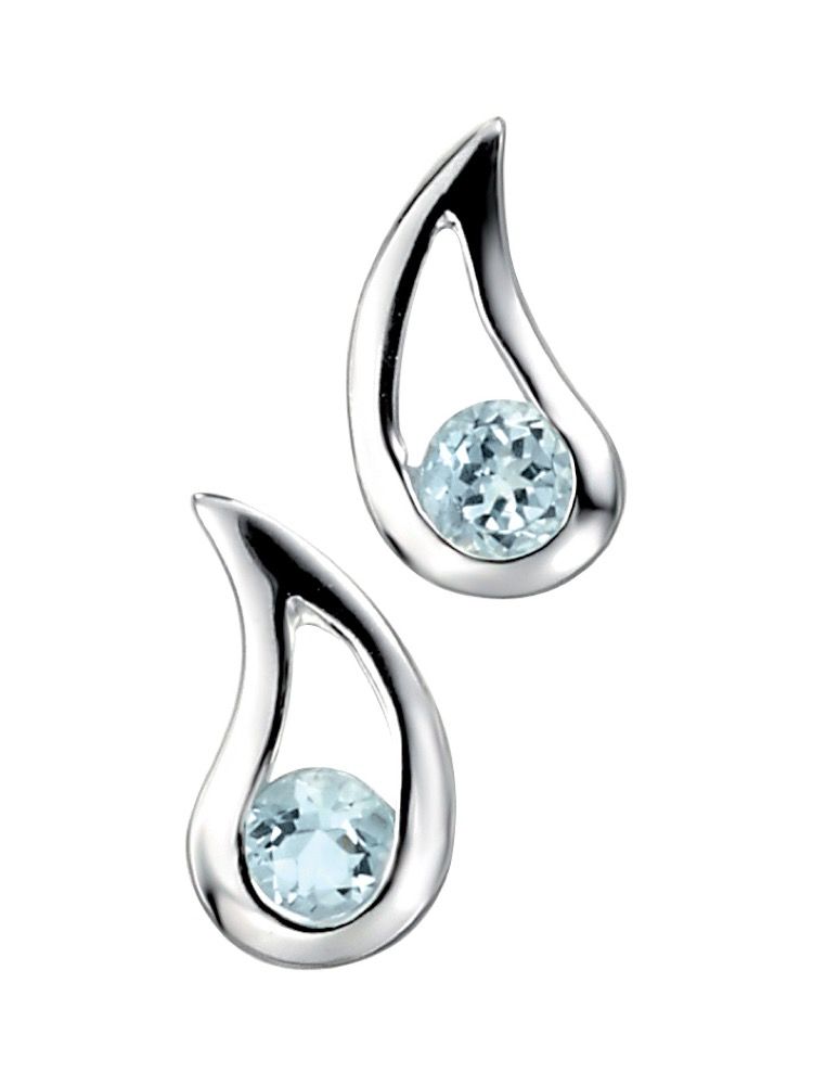 Silver blue topaz curved teardrop stud earrings - Carathea jewellers