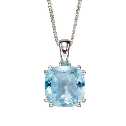 Silver and Blue Topaz cushion cut pendant - Carathea