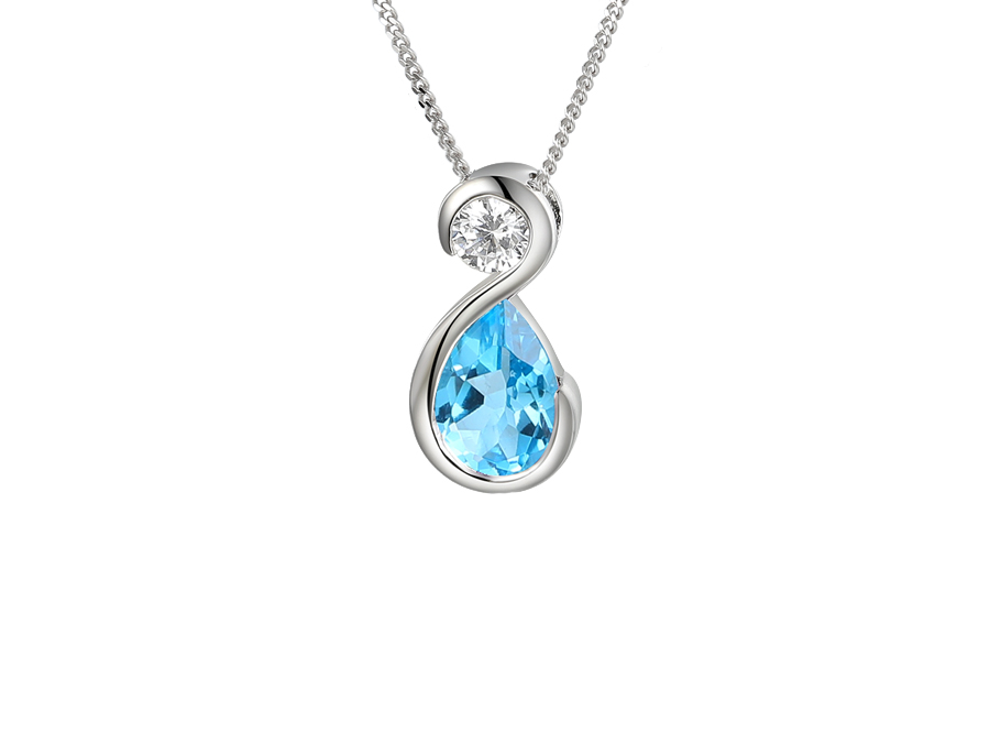 silver Swirl pendant with blue topaz and CZ | Carathea at Jools