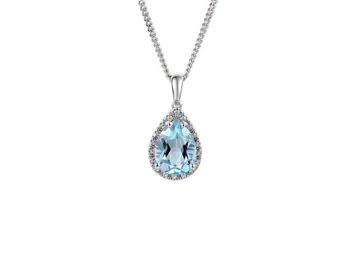 Silver pear-shaped Sky Blue Topaz pendant with CZ stones - Carathea & Jools