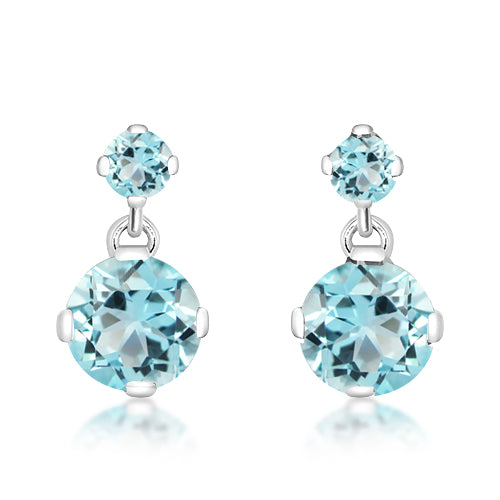 Silver Double Blue Topaz Drop Earrings