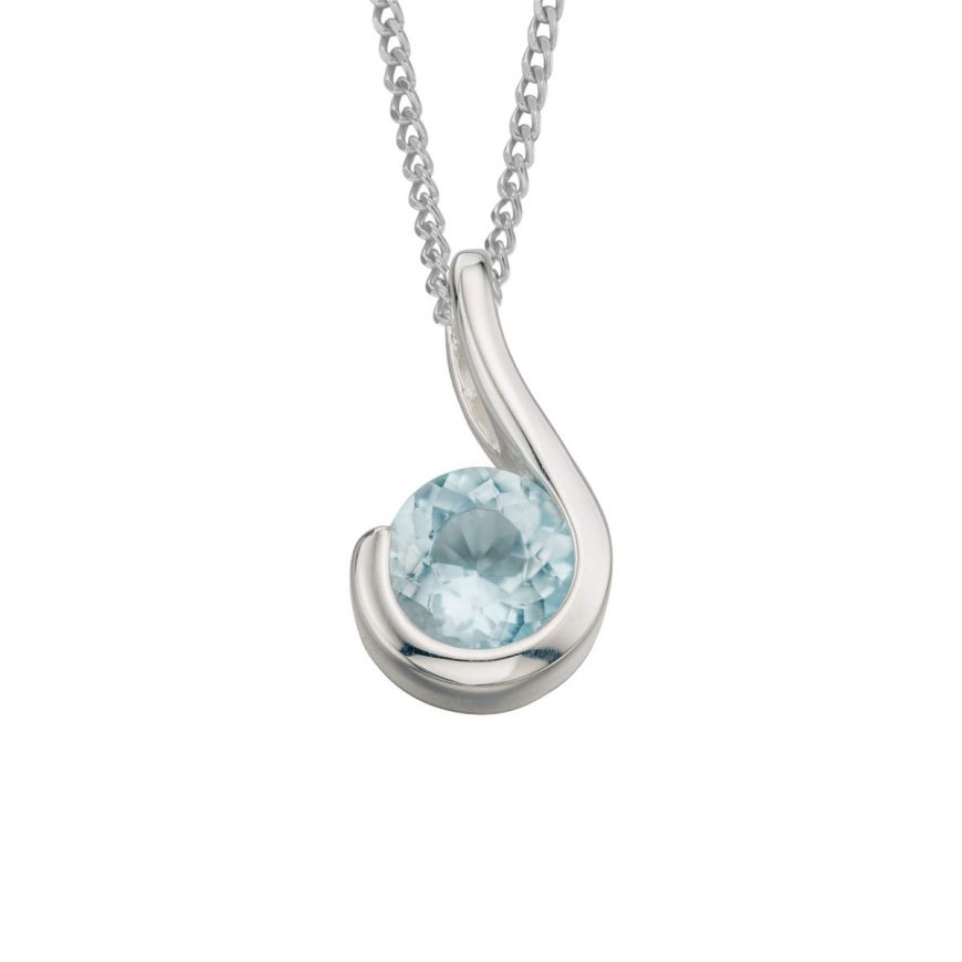 silver swirl pendant with blue topaz | Carathea