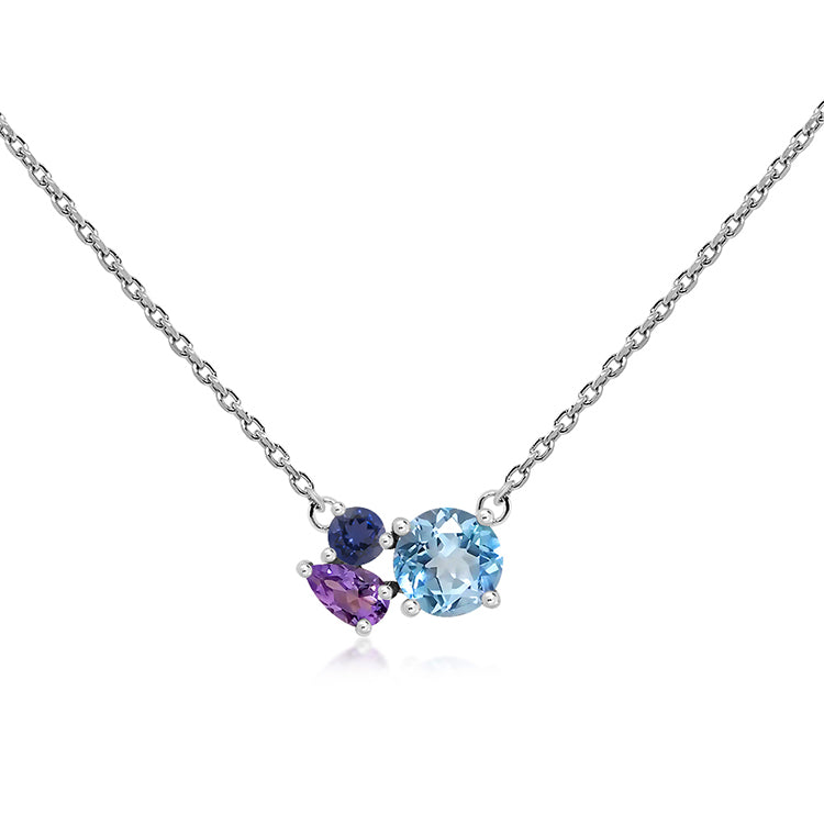 silver necklace blue topaz, amethyst & iolite - Carathea jewellers.