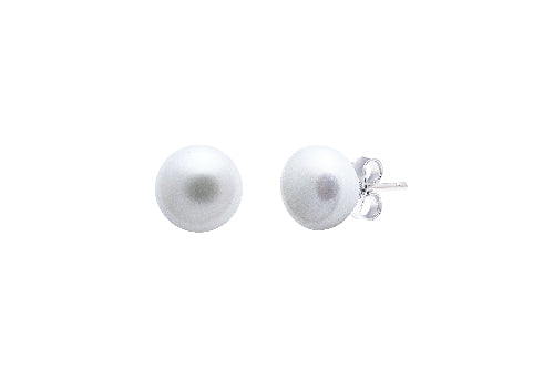 silver button white pearl stud earrings 6 mm - Carathea jewellers