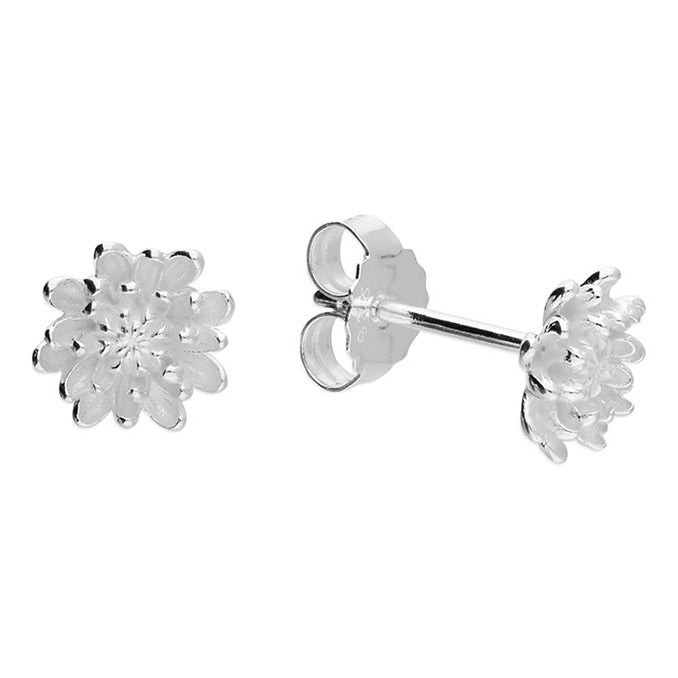 Ladies' Silver Chrysanthemum November Birthmonth Flower Stud Earrings