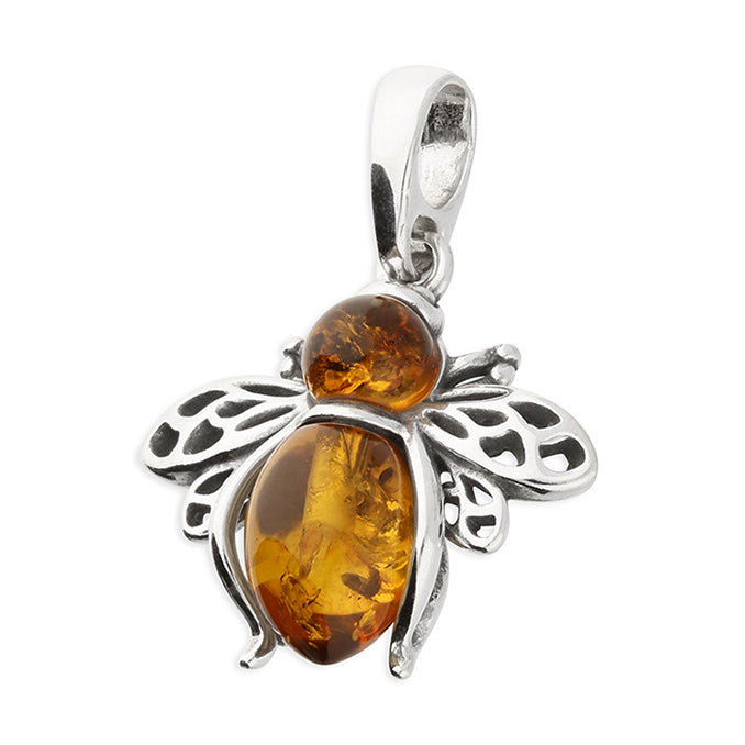 silver bee pendant with cognac amber - Carathea & Jools