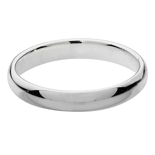 silver 3mm wide court profile wedding band ring - Carathea jewellers
