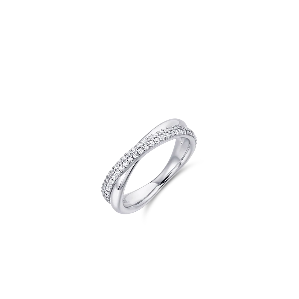 Cubic zirconia double band ring in sterling silver.