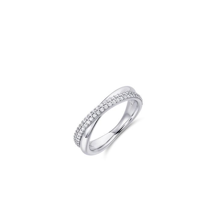 Cubic zirconia double band ring in sterling silver.