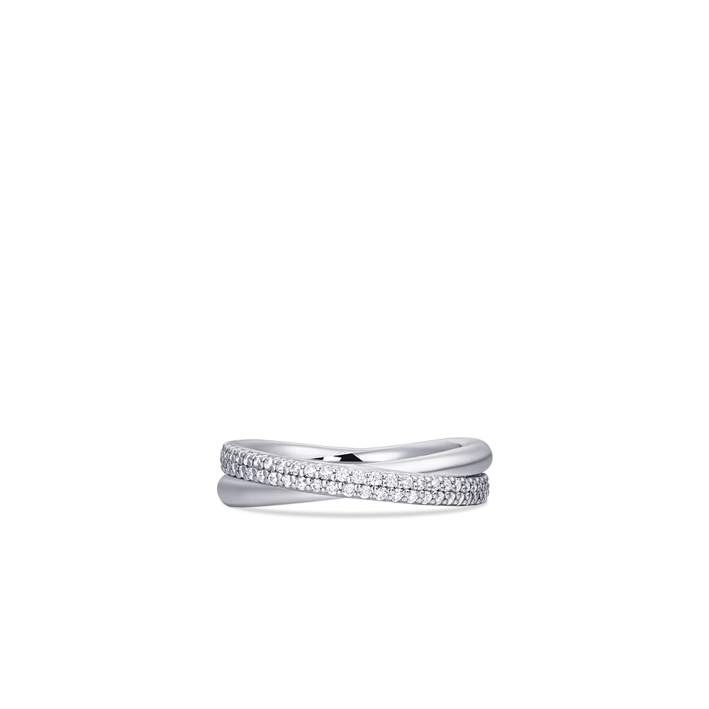 Cubic zirconia double band ring in sterling silver.