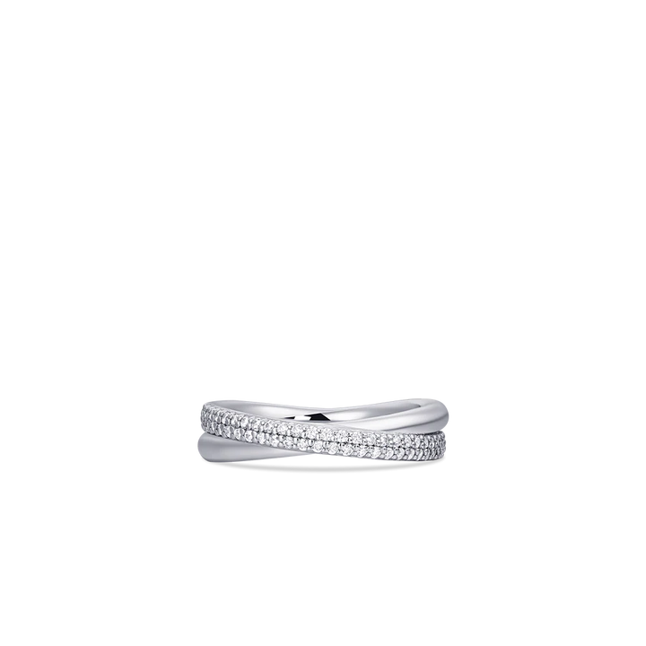 Cubic zirconia double band ring in sterling silver.