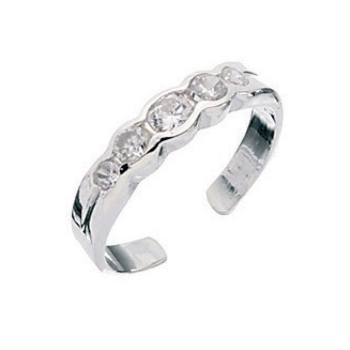 silver toe ring with 5 crystals - Carathea