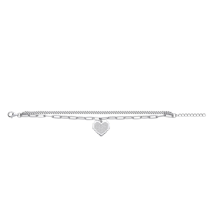 Silver double-stranded chain with heart charm dangle - Carathea & Jools