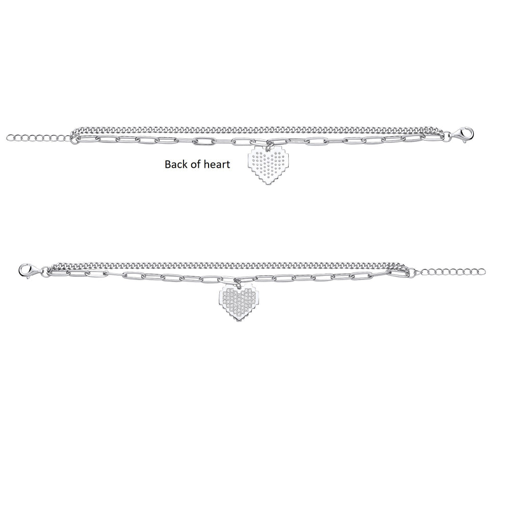Silver double-stranded chain with heart charm dangle - Carathea & Jools