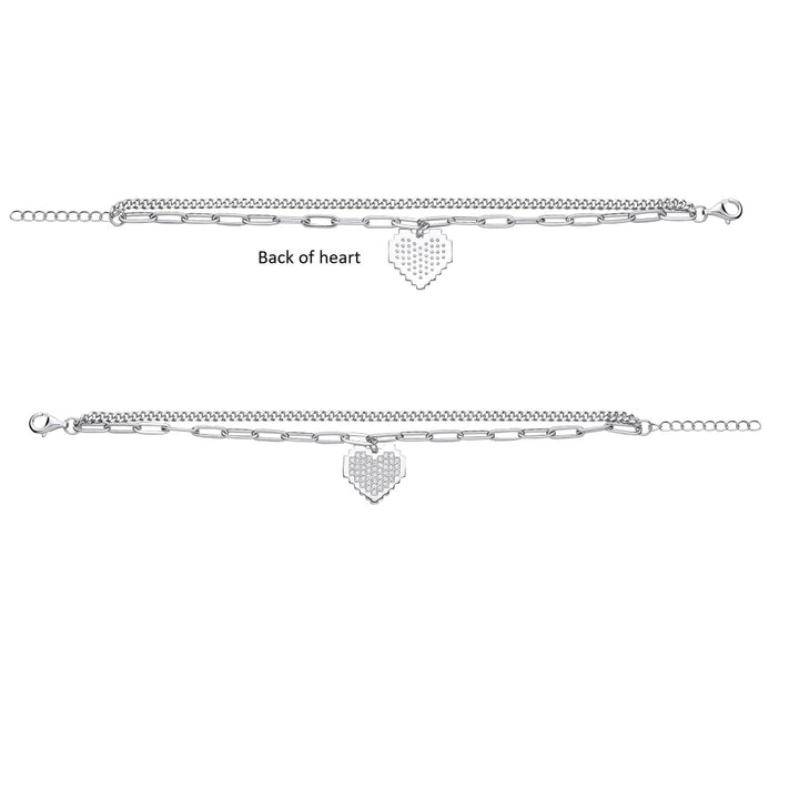 Silver double-stranded chain with heart charm dangle - Carathea & Jools