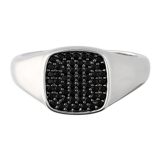 silver men's signet ring with black CZ - Carathea jewellers