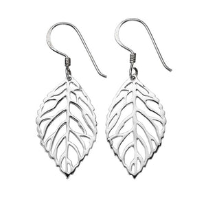 Silver Cut Out Leaf Drop Earrings