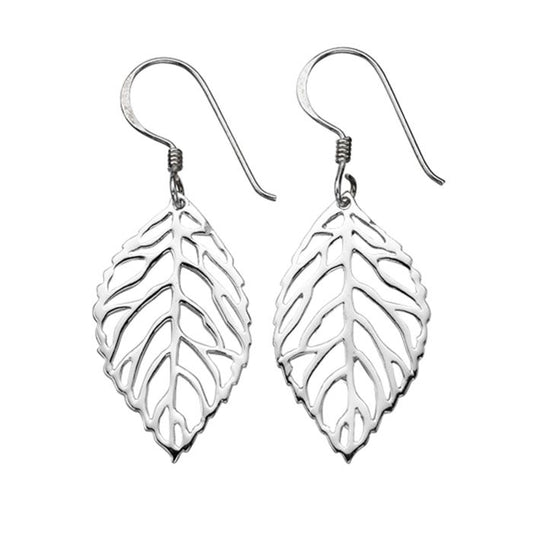 Silver Cut Out Leaf Drop Earrings