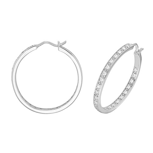 silver 20mm round hoop earrings with CZ's - Carathea