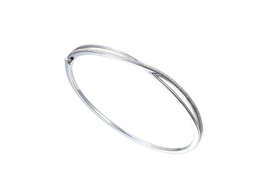 silver & CZ crossover bangle with hinged opening - Carathea