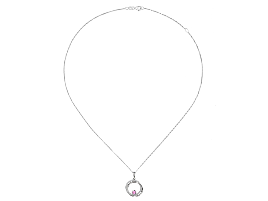 Silver Circles Pendant with Pink Sapphire and Cubic Zirconia