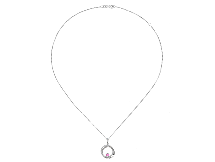 Silver Circles Necklace with Pink Sapphire and Cubic Zirconia's