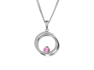 silver entwined circles necklace with pink sapphire and cz - Carathea