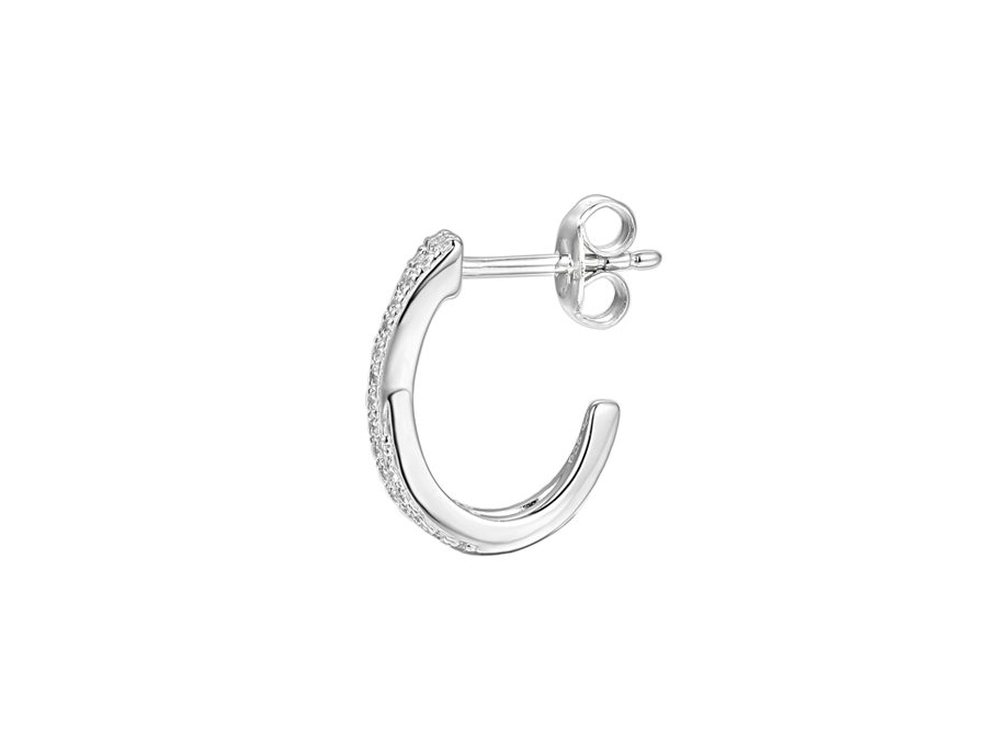 Silver & CZ Half Hoop Cross-Over design hoop earrings | Carathea